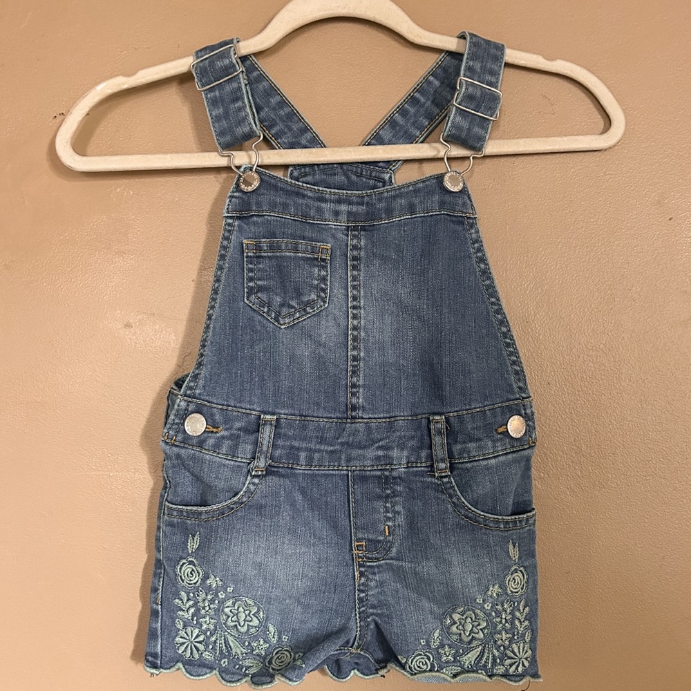 Genuine Kids from OshKosh Toddler Girl Denim Shortalls‎ 2T Embroidered